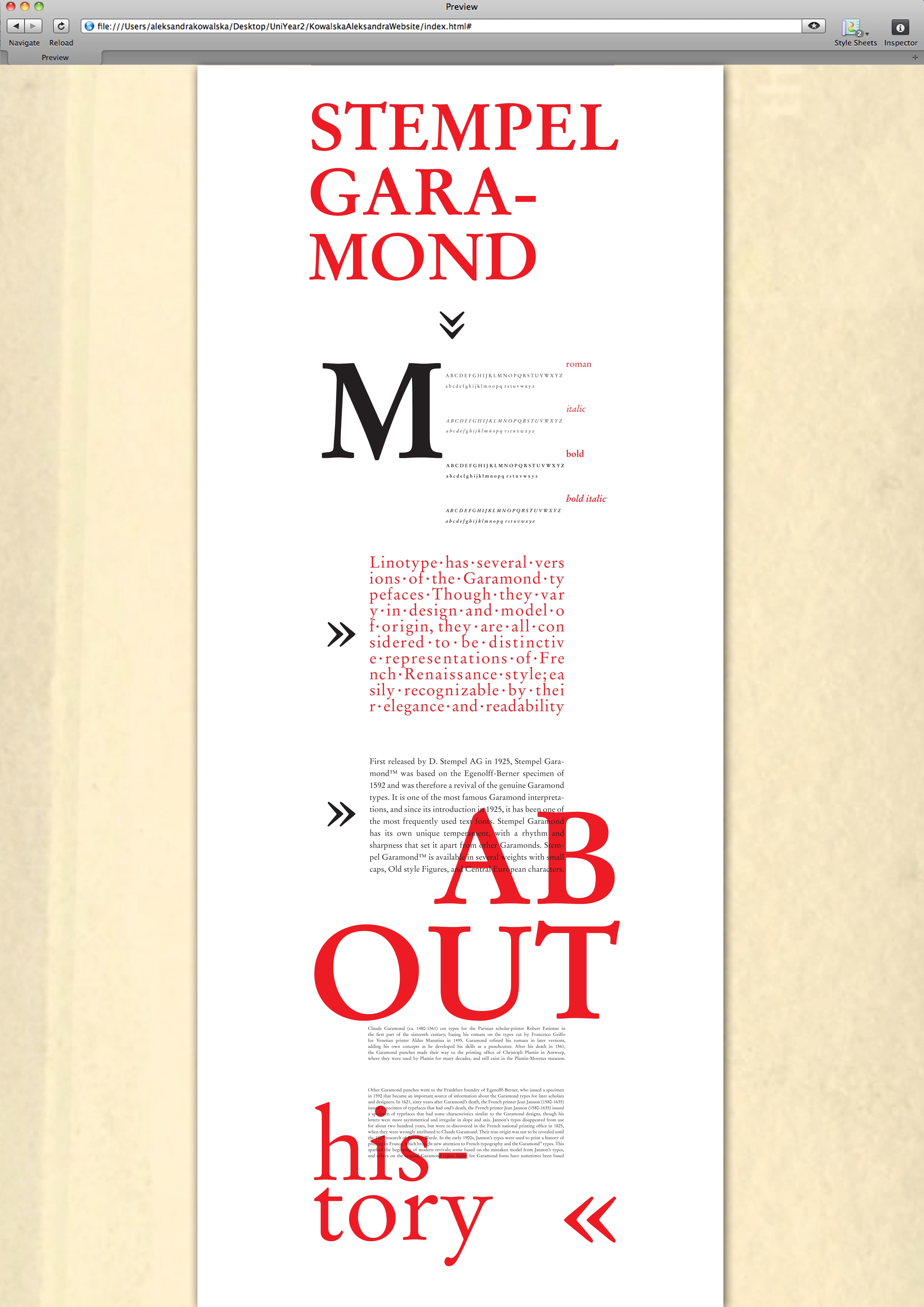 Typography specimen website