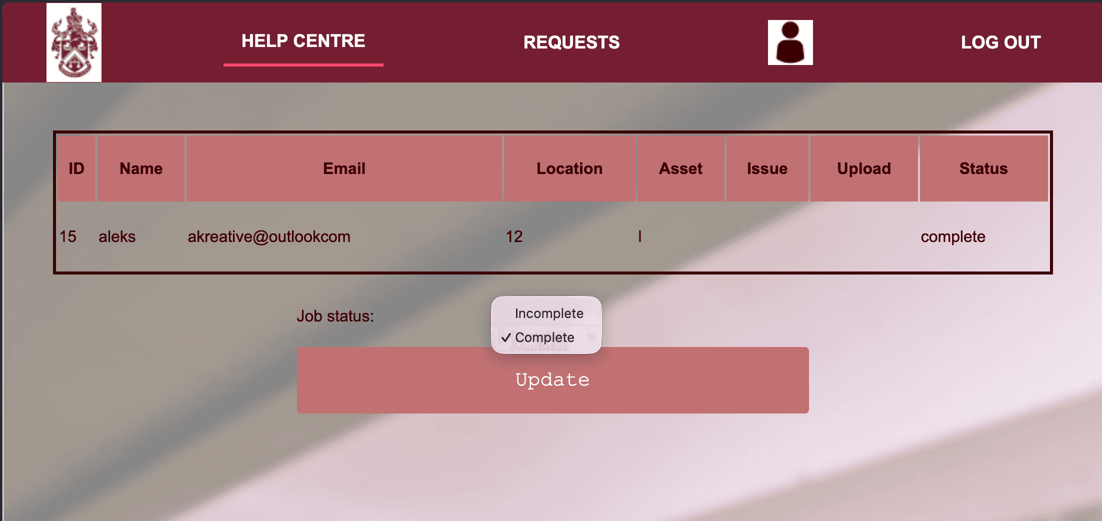 WearView Academy update job status screen